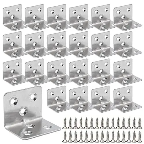 Produktbild: Malloom 64 Stück Edelstahl Winkel,90 Grad Winkelverbinder Winkel mit 384 Schrauben,Metallwinkel Winkelverbinder Winkel Edelstahlwinkel für Bücherregal Möbel Schrank Stuhl Schublade(Silber)