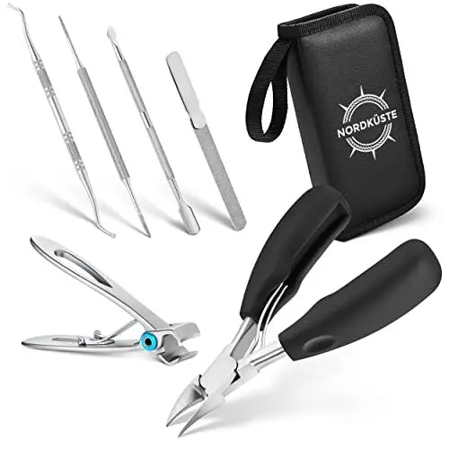 Produktbild: MALTENA 7tlg. Fußnagelzange Set - Perfekt bei stark verdickten Fußnägeln dank scharfer, präziser Nagelzange - Hochwertiges, langlebiges Fußpflegeset mit rostfreiem Edelstahl - Nordküste Edition