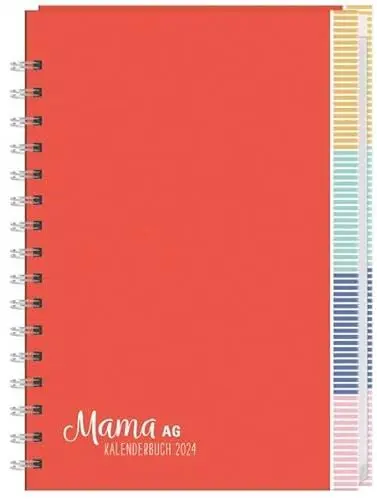 Produktbild: Mama AG Familienplaner-Buch A5 2024. Roter Terminkalender mit 5 Spalten, Registerblätter und Schulferien. Buchkalender für die Familie. Familienkalender 2024.