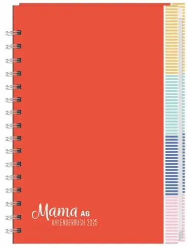 Produktbild: Mama AG Familienplaner Buch A5 2025: Roter Terminkalender mit 5 Spalten, Registerblätter und Schulferien. Buchkalender für die Familie. Familienkalender 2025. (Kalenderbücher Heye)