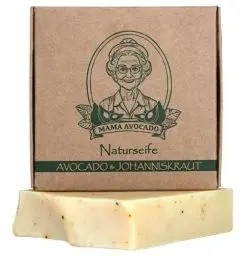 Produktbild: Mama Avocado - Avocado & Johanniskraut Seife für alle Hauttypen - Handgemachte Duschseife für Haut & Haar - Vegane Naturseife - Pflegeseife ohne Palmöl & Parabene - 95g