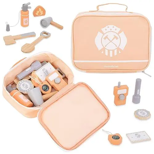 Produktbild: Mamabrum, Feuerwehrmann Set, Feuerwehrmann Tasche, Feuerlöscher, Feuerwehrzeichen, Ausweis, Kompass, Feuerwehrpaß, Taschenlampe, Kinderspielzeug Feuerwehr Rucksack Kinder