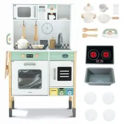 Produktbild: Mamabrum Holz-Kinderküche mit Mikrowelle für Kinder 3+, Herd, Backofen und Waschmaschine – Interaktive Spielküche mit Zubehör, Licht und Ton – Perfekt für kreatives Rollenspiel