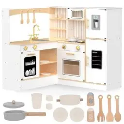Produktbild: Mamabrum Holz Kinderküche 3+, Große, Interaktive Spielküche XXXL, Küchenset mit Kühlschrank, Mikrowelle, Spülbecken, Backofen, Geschirrspüler und Zubehör