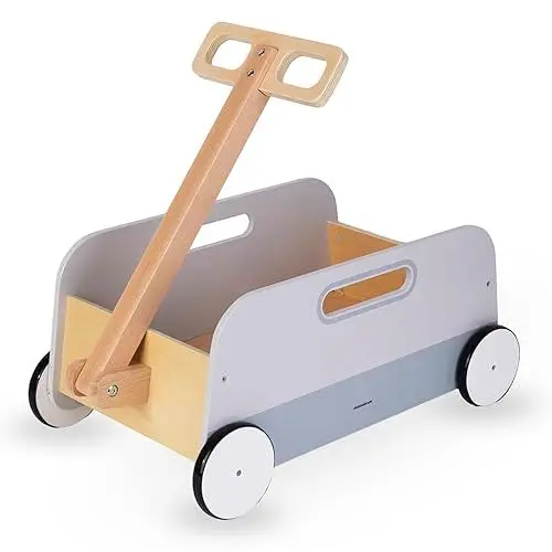 Produktbild: Mamabrum Holz Lauflernwagen mit Anhänger - Multifunktionaler Spielzeugwagen für Kinder, Gummierte Räder, Ergonomischer Griff - Fördert Motorik & Balance