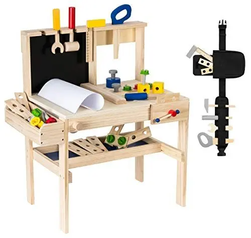 Produktbild: Mamabrum Werkzeugkasten und Zubehör Set Schreibtisch, Werkzeugbank für Kinder Spielzeugspiel, Holzarbeitsbank für Kinder, Werkzeuge und Zubehör Inklusive Spielzeug für Jungen und Mädchen
