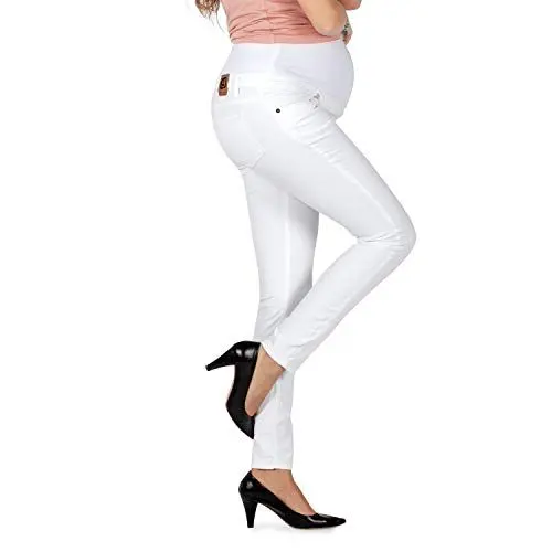 Produktbild: Milano - Umstandsmode Jeans Damen Skinny Fit Jeggings, Mit Band Für die gesamte Schwangerschaft - Made in Italy (XL - 42, Weiß)