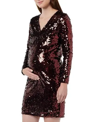 Produktbild: MAMALICIOUS Damen Mlparty Solid Ls Short Jrs Dress, Rot, L