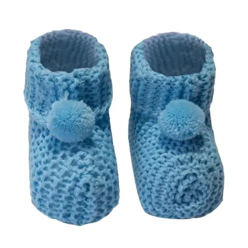 Produktbild: MAMALUV: Unisex Baby Sockenschuhe, 100% Natural Baumwolle, Handgemacht, Neugeborenen Wollsocken Schuhe mit Pompom, Blau, EU 14