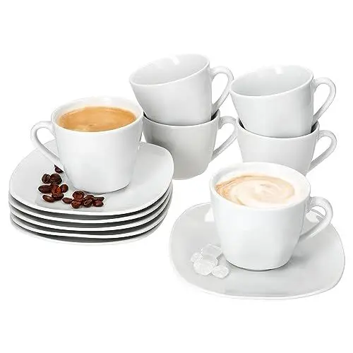 Produktbild: MamboCat Lotta Kaffeetassen mit Untertassen für 6 Personen I weiße Porzellan-Set für Frühstück & Kaffee I Je 6X Teetassen 170ml & Untertassen I schickes Geschirr für Zuhause, Gastro, Hotel, & Co