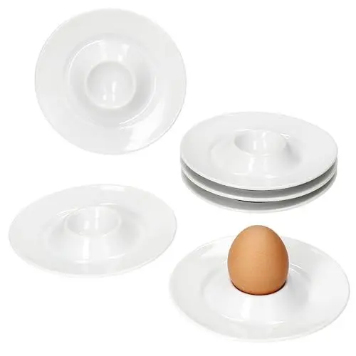 Produktbild: MamboCat Tommy 6er Set Eierbecher mit Ablage I 6 Personen I Ø 13,2cm I Elegante runde Porzellan-Eierbecher für das Frühstücksei I weiße Flache Eierbecher für Brunch & Buffet I schickes Geschirr