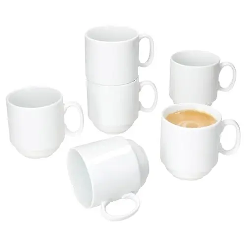 Produktbild: MamboCat Tommy 6er Set Kaffeebecher I 220 ml I weiße Porzellan-Becher mit Henkel für 6 Personen I stapelbare Tassen für Heißgetränke wir Tee, Kakao, Latte Macchiato & Co I Kaffee-Geschirr