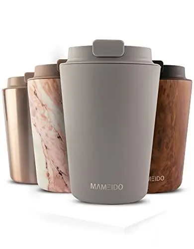 Produktbild: MAMEIDO Thermobecher 350ml, dichter Kaffeebecher to go aus Edelstahl doppelwandig isoliert, auslaufsicher, Coffee to go Becher warmhaltend (Taupe Grey, 0,35l)