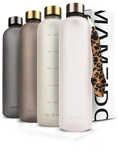 Produktbild: MAMEIDO Trinkflasche 1l Kohlensäure geeignet, auslaufsichere Water Bottle mit Zeitmarkierung, Wasserflasche BPA frei für Sport, Gym & Büro (Rosé Quartz, 1000ml)