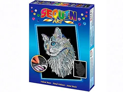 Produktbild: MAMMUT 8041711 - Sequin Art Paillettenbild Weiße Katze, Steckbild, Bastelset mit Styropor-Rahmen, samtige Bildvorlage, Pailletten, Steckstiften, Anleitung, für Kinder ab 8 Jahre