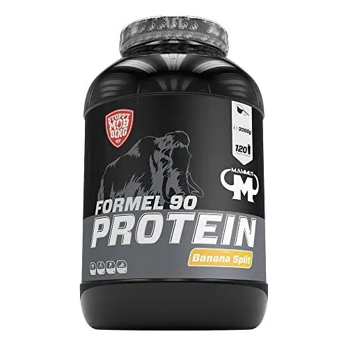 Produktbild: Mammut Nutrition Formel 90 Proteinpulver Banana Split – 3kg – 4-Komponenten Whey Protein Pulver mit Sojaproteinisolat, Milchprotein, Eiprotein & Vitamin B6 – 77% Eiweiß