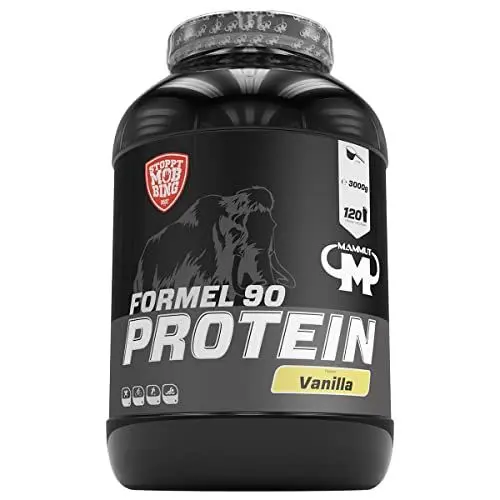 Produktbild: Mammut Nutrition Formel 90 Proteinpulver Vanille – 3kg – 4-Komponenten Whey Protein Pulver mit Sojaproteinisolat, Milchprotein, Eiprotein & Vitamin B6 – 77% Eiweiß