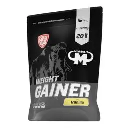 Produktbild: Mammut Nutrition Crash Weight Gainer Pulver Vanilla – 1,4 kg – 518 kcal/Shake für Gewichtszunahme – 80% Kohlenhydrate – 4-Komponenten Protein – Ideal für Ausdauer- und Leistungssportler