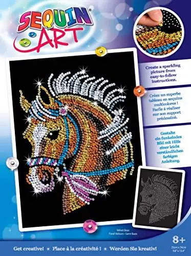 Produktbild: MAMMUT 8041517 Sequin Art Paillettenbild Pferd, Steckbild, Bastelset mit Styropor-Rahmen, samtige Bildvorlage, Pailletten, Steckstiften, Anleitung, für Kinder ab 8 Jahre
