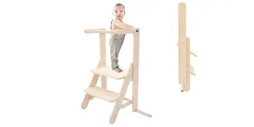 Produktbild: MAMOI® Lernturm Klappbar aus Holz, Learning Tower, Lernstuhl für Kinder, Küchenturm und Küchenhelfer, Lerntower, Hochstuhl Tritthocker ab 2/3 Jahre,