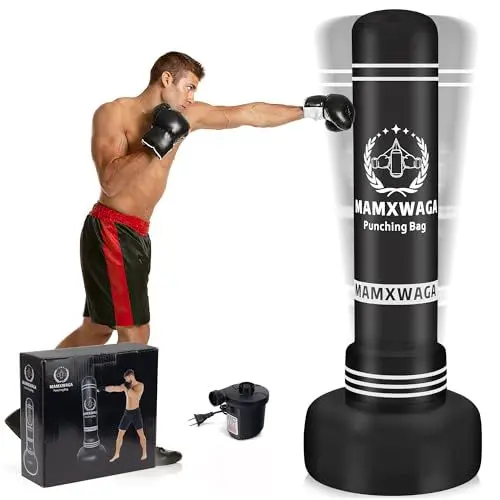 Produktbild: Mamxwaga Boxsack Stehend Erwachsene Kinder Jugendliche, 180cm Freistehender Aufblasbare Standboxsack, Boxsack mit Ständer & Elektrischer Luftpumpe, für Taekwondo Boxen Karate