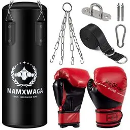 Produktbild: Mamxwaga Hängend Boxsack Set für Kinder und Jugendliche 2FT PU Boxsack Ungefüllt mit 6OZ Boxhandschuhen und Edelstahl Aufhänger Punchingsack für 3-12 Jahre