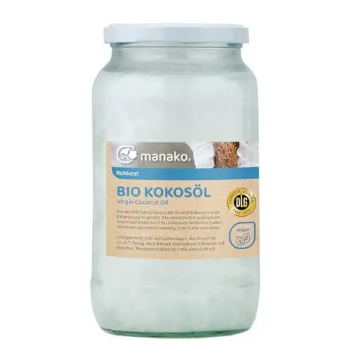 Produktbild: manako BIO Kokosöl/ Kokosfett, nativ kaltgepresst, 900 ml Glas
