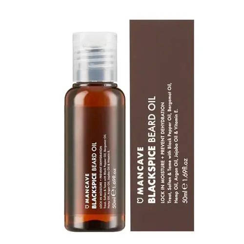 Produktbild: ManCave Blackspice Bartpflege Bartöl Herren bändigt den Bart mit Arganöl, Bergamotteöl und Hanföl, 99% Natürlich für Bart Wachstum und Dichte, Vegan