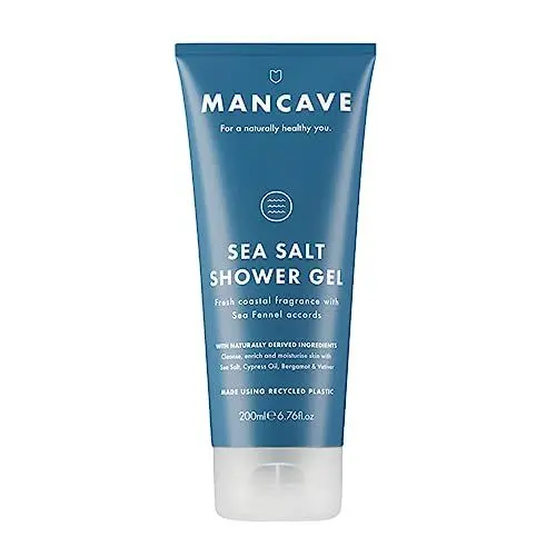 Produktbild: ManCave Duschgel Männer mit Meersalz 200 ml- Erfrischendes Meeresaroma, Natürliche Formulierung, Sulfat- und Parabenfrei, Veganes Duschgel Herren - Tube aus Recycling-Kunststoff, Hergestellt in GB