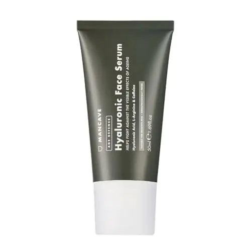 Produktbild: ManCave Gesichtsserum mit Hyaluronsäure, Koffein 50 ml - Anti-Aging Hyaluron Creme Gesicht -Serum Gesichtscreme Männer - L-Arginin, Glykogen - Vegan, Recycling-Kunststofftube - Hergestellt in GB