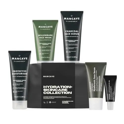 Produktbild: ManCave Hydration Skincare Collection - Gesichtspflege Männer Geschenkset: Hydration Geschenkset für Männer, Männer Gesichtspflege, Hautpflege Männer, Toiletry Bag, Schwarze Geschenktasche