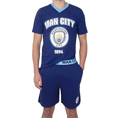 Produktbild: Manchester City FC - Herren Schlafanzug-Shorty - Loungewear - Offizielles Merchandise - Geschenk für Fußballfans - Marineblau - XL