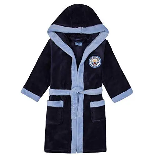 Produktbild: Manchester City FC - Jungen Fleece-Bademantel mit Kapuze - Offizielles Merchandise - Geschenk für Fußballfans - Dunkelblau - 9-10 Jahre