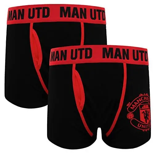 Produktbild: Manchester United FC - Herren Premium-Boxershorts mit Vereinswappen - Offizielles Merchandise - Geschenk für Fußballfans - Schwarz - 2 Stück - XL