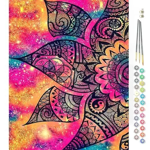 Produktbild: Mandala Blumen Malen Nach Zahlen Erwachsene,Rose Flowers Paint by Numbers Anfänger,DIY Handgemalt Ölgemälde Leinwand Kits zur Heimdekoration 40x50cm