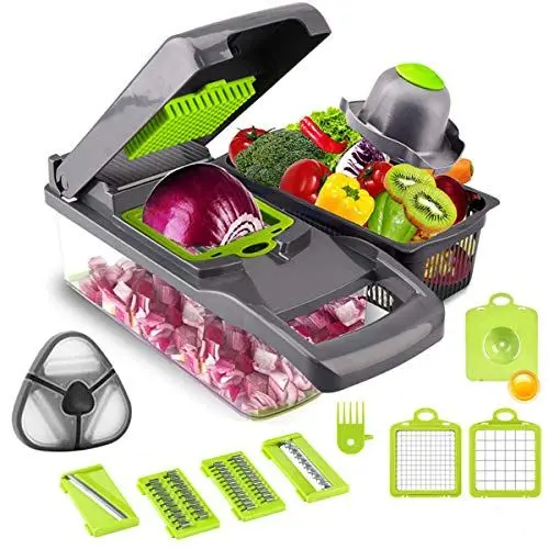 Produktbild: Mandoline Gemüsehobel Edelstahl Klinge 13 in 1 - Multifunktion Gemüseschneider Verstellbar Küchenhobel Gemüsespaghetti Karotte und Reibenschneider Zucchini Spaghetti Maker Grau