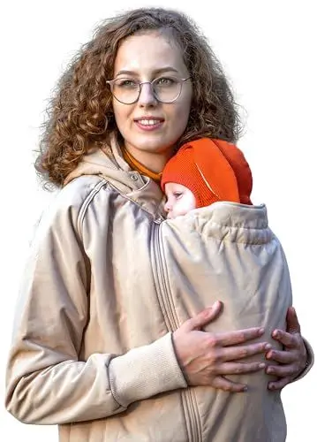 Produktbild: manduca by MaM Babywearing Jacket > SoftShell Jacket Sand < 3in1 Outdoor- Tragejacke mit Babyeinsatz für Schwangerschaft und Babytragen, winddicht & wasserdicht, für Bauch und Rückentragen (beige)