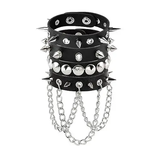 Produktbild: Manfnee 4 Stücke Punk Gothic Armband für Männer Frauen Leder Spike Rivet Metall Nieten Armbänder Wristbang