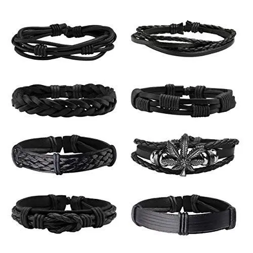 Produktbild: Manfnee 8PCS Geflochtenes Kunstlederarmband Punk Cuff Wrap Armbänder für Männer Frauen Verstellbar