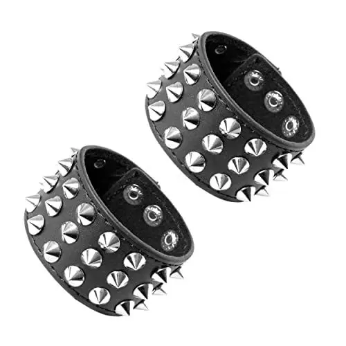 Produktbild: Manfnee Spike Rivet Nieten Armband Leder Punk Gothic Biker Breite Manschette Gürtel Armband Armreif
