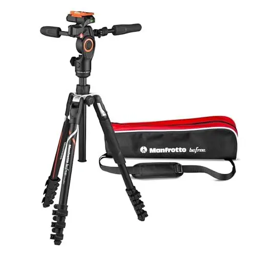 Produktbild: Manfrotto Befree Advanced 3-Way Camera Tripod for Sony's Alpha Cameras, Aluminium Travel MiniTripod, Lever Lock, with 3-Way Fluid Head, for Photo and Video, Vlogging Equipment, Carry Bag, MKBFRLA-3W