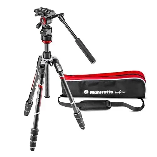 Produktbild: Manfrotto Befree Live Carbon Reisestativ Twist (Drehverschluss) mit Fluid-Video Kopf inkl. Tasche, für DSLR, spiegellose Kameras, Videokamera, Videozubehör, Traglast: 4kg, Packmaß:41cm, Gewicht:1,38kg