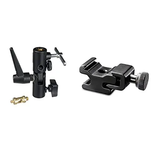 Produktbild: Manfrotto MA 026 Lite-Tite Schirmhalter schwarz & Walimex Universal Blitzschuh (mit 1/4 Zoll) Stativanschluss