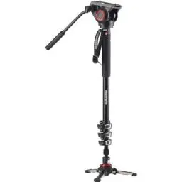 Produktbild: Manfrotto Video Monopod XPRO+, Kamera- und Videostativ mit Videokopf, 4-Segment-Ausführung in Aluminium mit Fluid Base, Fotografie-Zubehör für Content Creation, Video und Vlogging