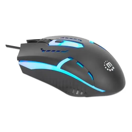 Produktbild: Manhattan Gaming Maus PC Maus RGB - Gaming Mouse Computer Maus mit Kabel Gamer Maus Gaming 4 Programmierbaren Tasten 1500 DPI USB Mäuse für Laptop Pc Windows Mac OS (Schwarz), 190206