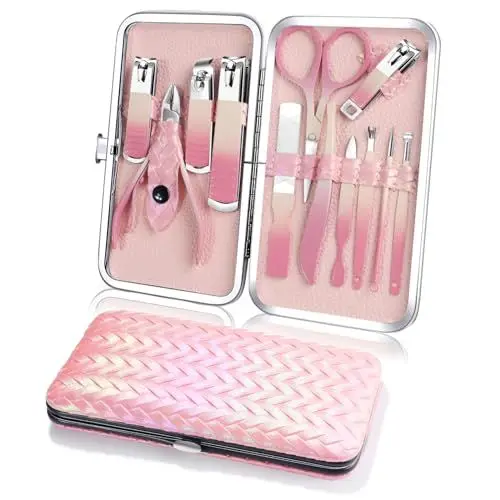Produktbild: Maniküre Set DUAIU 12Pcs Nagelknipser Kit, Professionelle Edelstahl Pediküre Set Nagelschere Set mit Lagerung Reisekoffer, Mode Maniküre Set für Frauen Männer