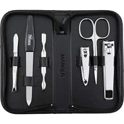 Produktbild: Maniküre Set Solingen mit Top Preis/Leistung - Kunst-Leder Etui handlich und weich - 6teiliges Nagelset für Damen und Herren marQus aus glanzvernickeltem poliertem Stahl