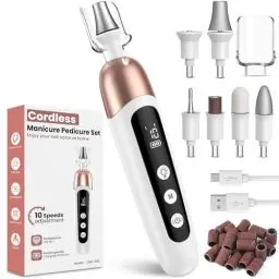 Produktbild: Maniküre/Pediküre Set, Nagelfräser, Kabellos Akku Elektrische Nagelfeile mit 6 Aufsätze zur Nagelpflege, Nagelfräser für Gelnägel mit 10 Geschwindigkeiten und LED Licht, Hände Fußpflege Fräser set