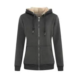 Produktbild: MANLUODANNI Damen Dicker Kapuzensweatshirt, Damen Kapuzenjacke Sweatjacke Kapuzenpullover Hoodie Baumwolle Sweatshirtjacke Pullover mit Fleecefutter Dunkelgrau S