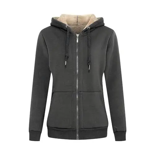 Produktbild: MANLUODANNI Damen Dicker Kapuzensweatshirt, Damen Kapuzenjacke Sweatjacke Kapuzenpullover Hoodie Baumwolle Sweatshirtjacke Pullover mit Fleecefutter Dunkelgrau S